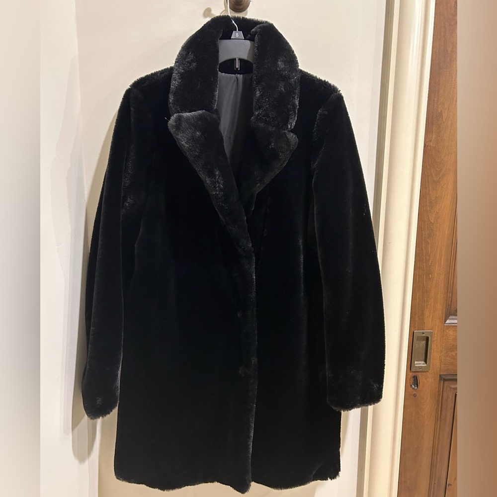 Nine West Elegant Black Faux Fur Coat